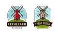 Farm fresh logo or label. Agriculture, windmill vector illustration