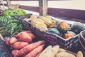 Farm fresh potatoes and squash on display at farmers market harvest festival Royalty Free Stock Photo