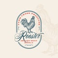 Farm Fresh Poultry Abstract Vector Sign, Symbol or Logo Template. Hand Drawn Rooster Sillhouette with Retro Typography