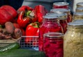 Farm fresh produce and canning jars of veggies Royalty Free Stock Photo