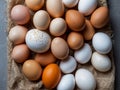 farm fresh white, brown, or yellow chicken eggs in a basket