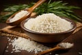 Farm freshness Jasmine white rice in wooden bowl exudes natural charm