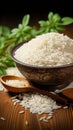 Farm freshness Jasmine white rice in wooden bowl exudes natural charm