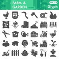 Farm garden solid icon set, Agriculture and farming symbols collection or sketches. Garden work glyph style signs for Royalty Free Stock Photo