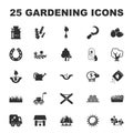 Farm, gardening 25 black simple icons set for web