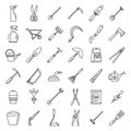 Farm gardening tools icon set, outline style