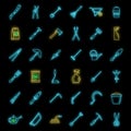 Farm gardening tools icon set vector neon