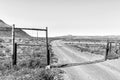 A farm gate on Rooibos Heritage Route. Monochrome