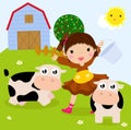 Farm girl and cows