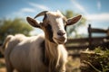 Farm Grazing Goat in the sunlit farm, enjoying a beautiful day