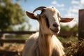 Farm Grazing Goat in the sunlit farm, enjoying a beautiful day