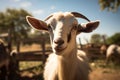 Farm Grazing Goat in the sunlit farm, enjoying a beautiful day