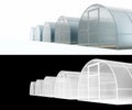 Farm greenhouses for growing plants, fruits, berries, vegetables, flowers. Isolated through the alpha channel