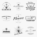 A farm growing flowers. Gardening Tools Shop. Garden Center set of vintage labels. Monochrome typographic labels, stickers, logos