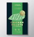 Farm Grown Chicken Fillets Abstract Vector Packaging Label Design Template. Modern Typography Banner, Hand Drawn Poultry