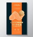 Farm Grown Chicken Wings Abstract Vector Packaging Label Design Template. Modern Typography Banner, Hand Drawn Poultry