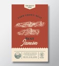Farm Grown Meat Abstract Vector Packaging Design or Label. Modern Typography Banner, Hand Drawn Jamon Ham Sketch