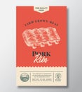 Farm Grown Meat Abstract Vector Packaging Design or Label. Modern Typography Banner, Hand Drawn Pork Ribs Silhouette