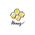 Farm hand drawn label or logo, isolated vector illustration. Organic honey, natural products emblem