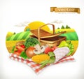 Corn, tomato, onions, pepper, carrot, lettuce and parsley. Isolated 3d vector icon