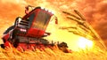 grain harvester on rye field on sundown - fictive design industrial 3D rendering