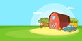 Farm horizontal banner landscape, cartoon style