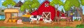 Farm horizontal landscape scene with farm animals