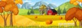 Farm horizontal landscape scene with barn and windmill Royalty Free Stock Photo