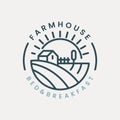 farm house logo vector with emblem illustration template design. with windmill, fence, and sun icon Royalty Free Stock Photo