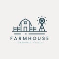 farm house minimalist logo vector illustration template design. with windmill and fence icon