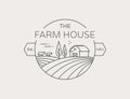 Farm House outline logo. Vector line emblem.