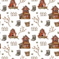 Farm house seamless pattern, Rustic vintage texture