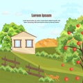 Farm house Vector. Apple tree and grass. Nature beautiful green yard backgrounds Royalty Free Stock Photo