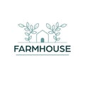 Farm house vector logo design. House and leaves abstract logo template. Royalty Free Stock Photo