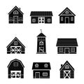 Farm houses and barn silhouette icons set. vector illustration in flat style. isolated cartoon granary collection