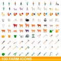 100 farm icons set, cartoon style Royalty Free Stock Photo