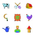 Farm icons set, cartoon style Royalty Free Stock Photo