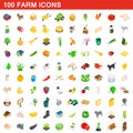 100 farm icons set, isometric 3d style Royalty Free Stock Photo