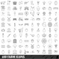 100 farm icons set, outline style Royalty Free Stock Photo