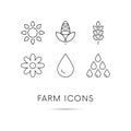 Farm icons set. Wheat. Corn. Water drop. Sunflower. Vector.