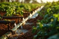 Farm Irrigation Pipes Distributing Water to Crops.