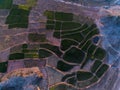 Ariel view of Farm lands and rocky area Royalty Free Stock Photo