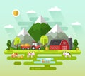 Farm landscape with mountains Royalty Free Stock Photo