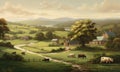 Farm landscape painting Royalty Free Stock Photo