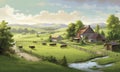 Farm landscape painting Royalty Free Stock Photo