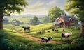 Farm landscape painting Royalty Free Stock Photo