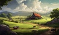 Farm landscape painting Royalty Free Stock Photo