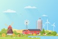 Farm landscape rural fields flat vector illustration