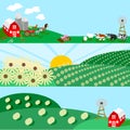 Farm Landscape Scenes of Three Banner Background Sets