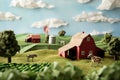 farm landscape with three-dimensional elements, rural landscape with farm fields and domestic animals Royalty Free Stock Photo